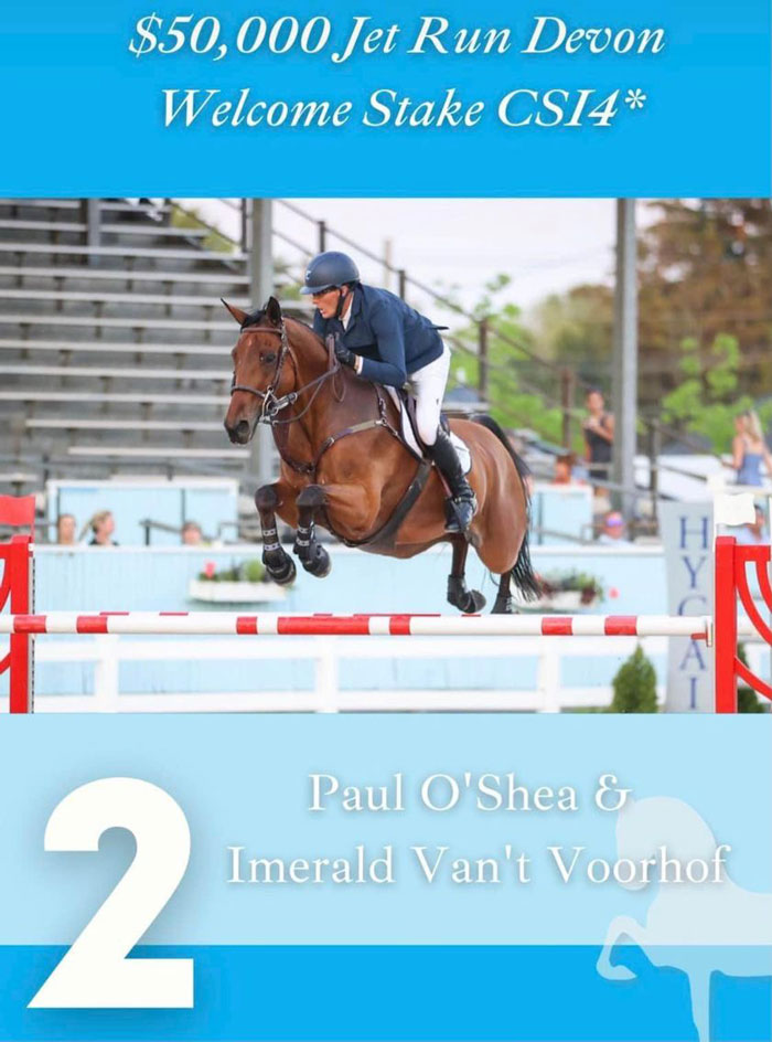 Paul O'Shea on Imerald, 2nd place Devon Horse Show